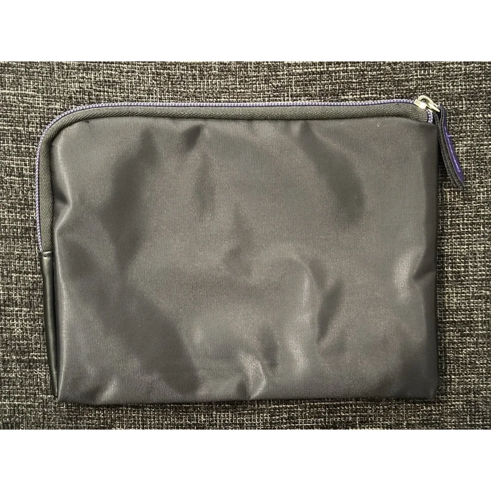 Tumi For Delta Cosmetic Toiletries Travel Zip Pouch Bag Black Purple Lining